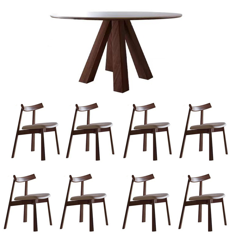 Combinaison de chaise ronde Mid Mid, H 29,52 po x L 62,99 po x l 62,99 po, 9 pièces : table, 8 chaises
