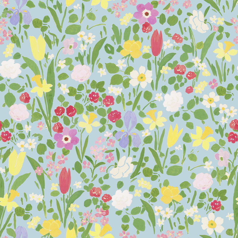 Paule Marrot Floral Wallpaper Double Roll, Sky Blue