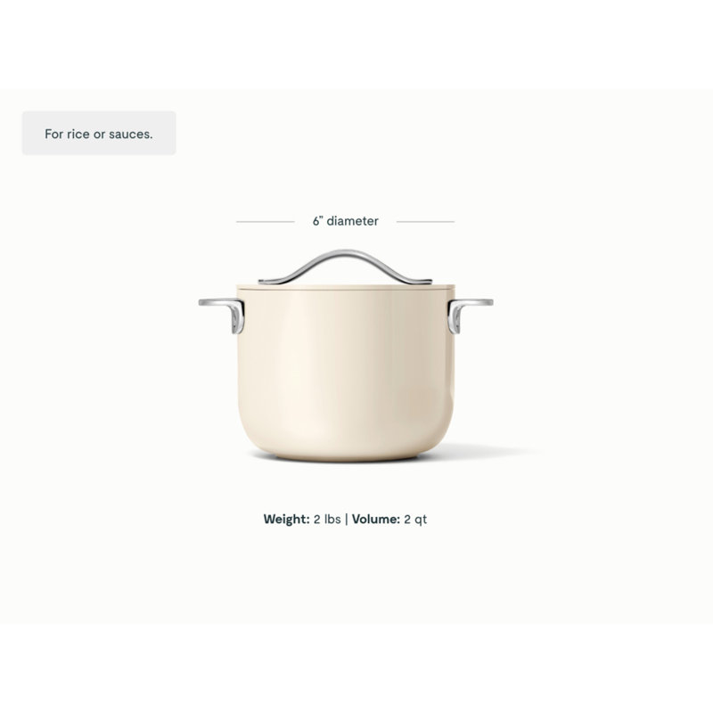 Caraway Nonstick Ceramic Petite Cooker W/ Lid, 2 quarts, Cream