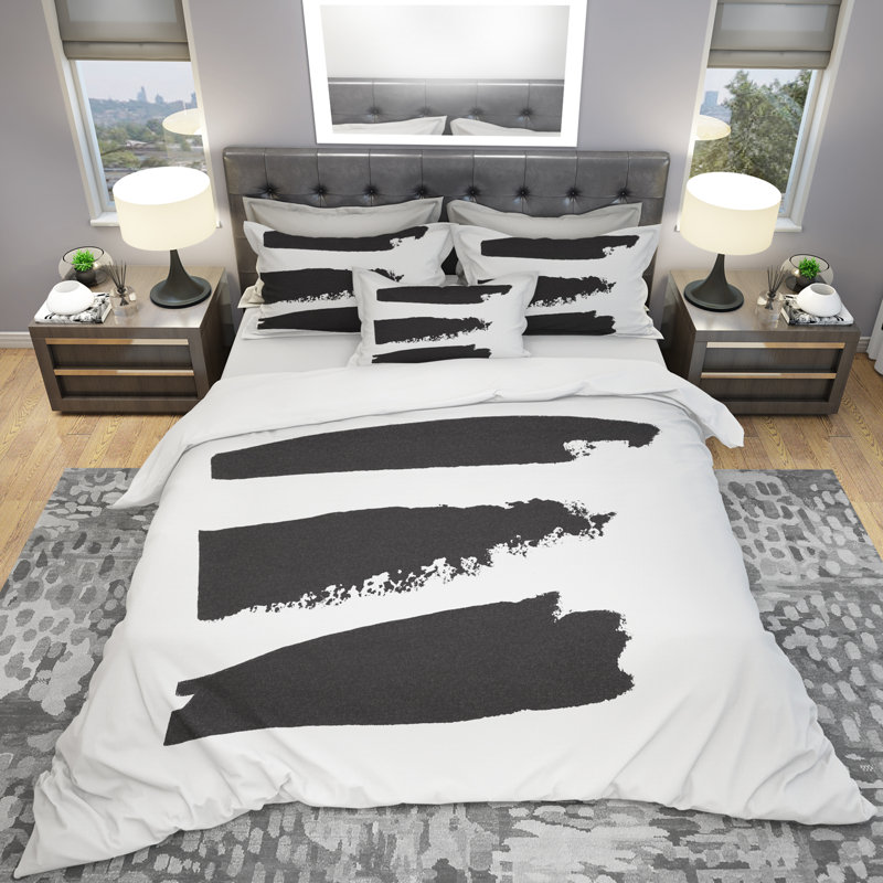 Ensemble de housse de couette moderne Mid-Century noir et blanc Geometric Company II - Microfibre polyester