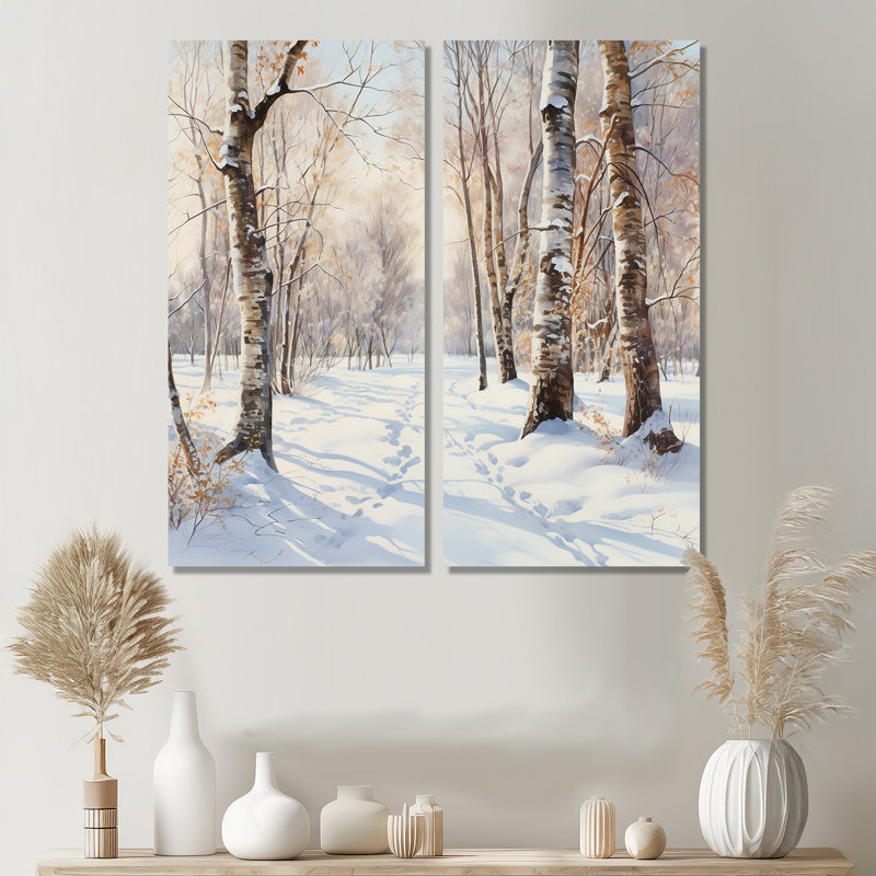 «Trees Charm in Winter I» - art mural traditionnel brun, 40" H x 40" W, Wrapped Canvas, Does Not Apply