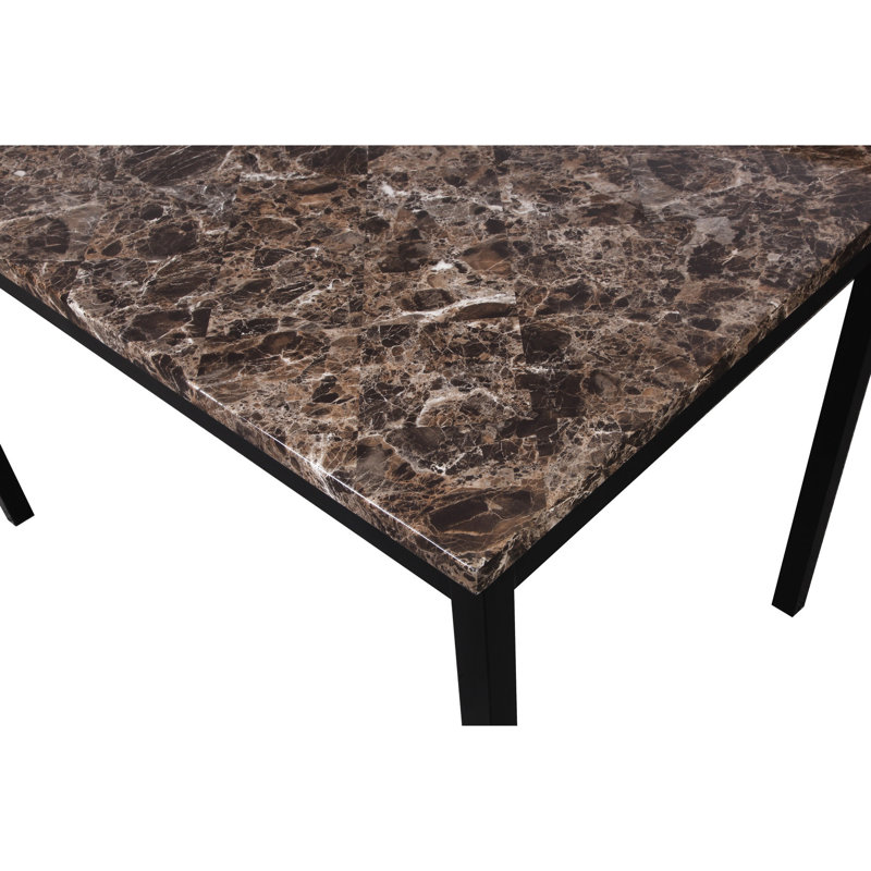 Table de salle à manger en faux marbre stratifié avec structure en métal noir. Idéal pour la salle à manger et le petit-déjeuner. 30 po x 48 po et 30 po de hauteur. Assemblage requis avec plateau en marbre. Zone d'options élégante.