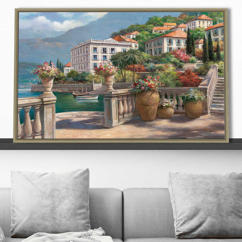 Lago Di Como II par T.C. Chiu - Peinture, Cadre flottant champagne, H 39,5 po x l 63,5 po x P 2 po