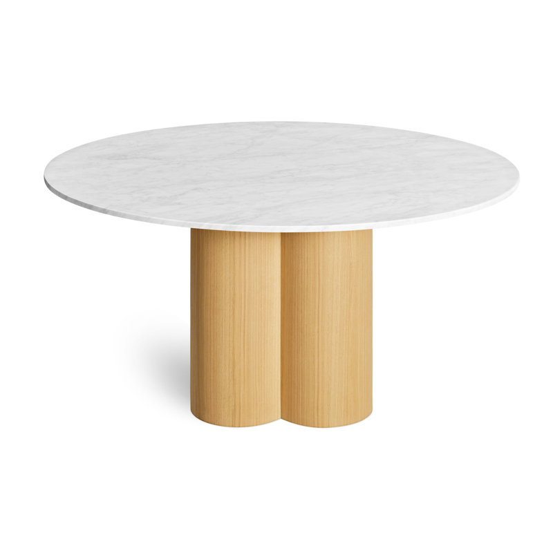 4 Quarter Round Marble Dining Table, White Oak, 60" W x 60" L