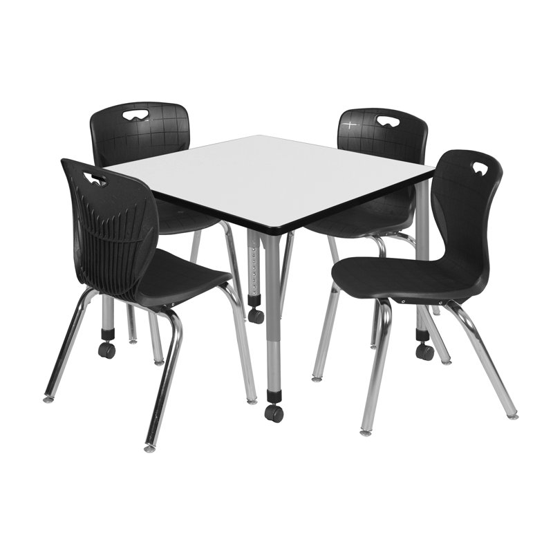 Romig Kee Mobile 36" L Square Breakroom Table and Chair Set, Black, Cherry, 34" H x 42" L x 42" W