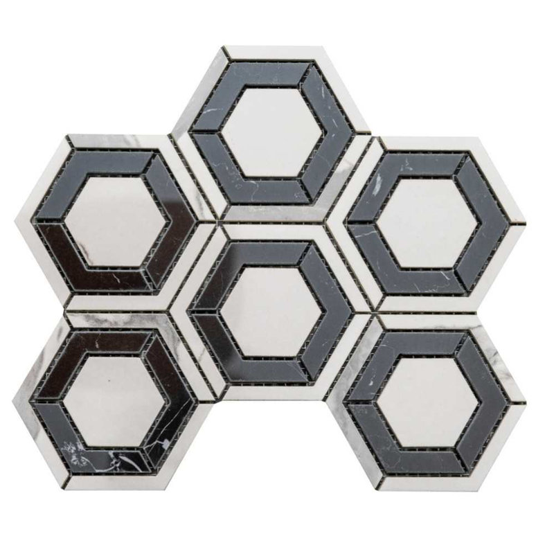 Stately Geo Hex 9" x 11" Porcelain Marble Look Mosaic