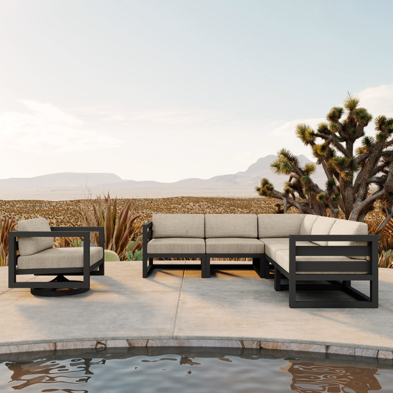 Avion 6 Piece Sectional Set With Swivel, Canvas Charcoal Sunbrella® Canvas, Slate
