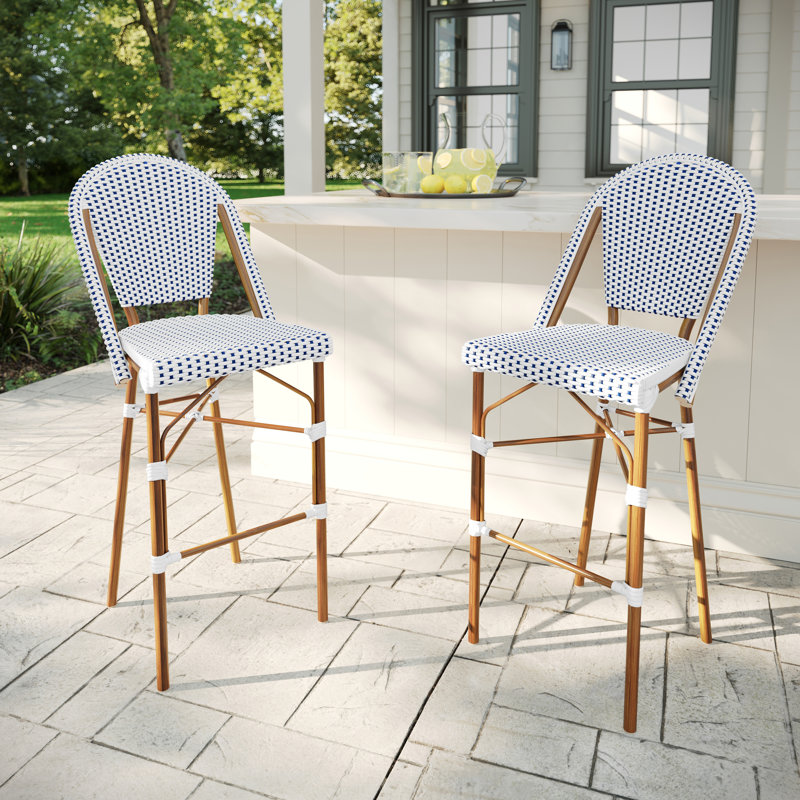 Tabourets de bar Martha Stewart, Bleu marine / blanc, Bois naturel