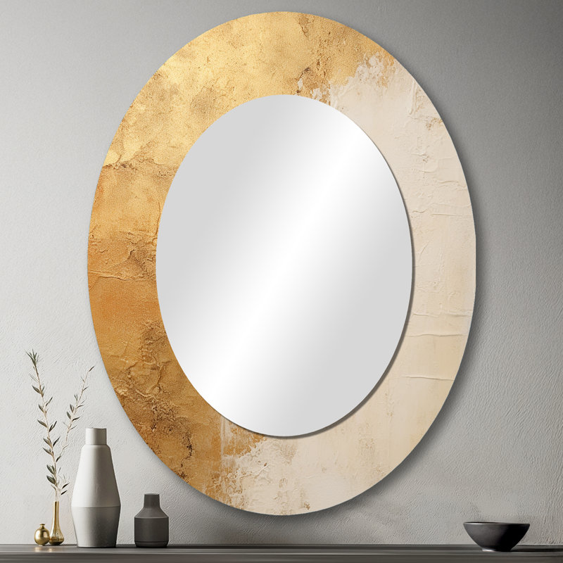 Gold And White Abstract Split - Modern Oval Wall Mirror, 43" H x 33" W