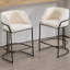 Tabouret de comptoir moderne de 26 po en lin beige avec structure en métal, accoudoirs, repose-pieds et dossier