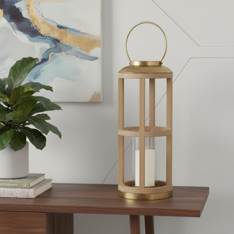 Porte-bougie de table en bois massif et métal 26 po