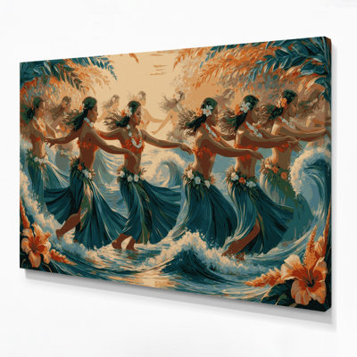 Hawaiian Dancing Hula Figures Gray Canvas Wall Art