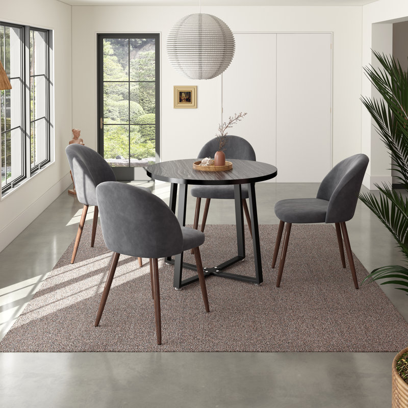 Ensemble repas rond 35,4 po Jazabella, Gris/noyer, Noir