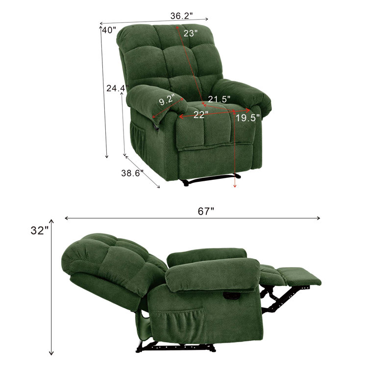 Fauteuil inclinable manuel 36,2 po, Army Green