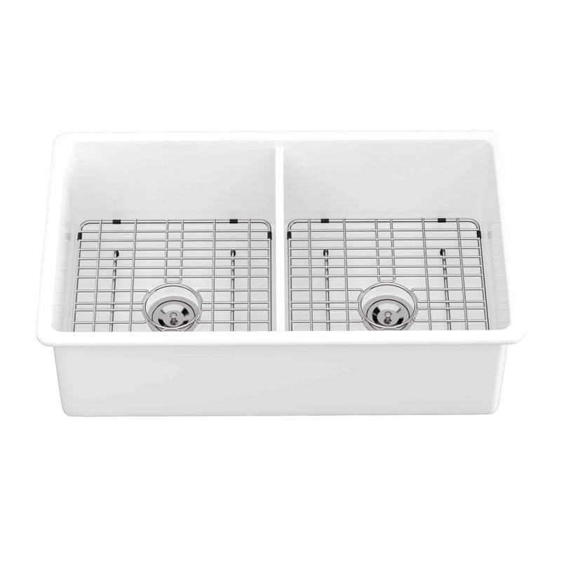 Évier de cuisine encastré à double cuve en céramique 32 po - Double cuve en céramique blanche à double cuve rectangulaire encastrée