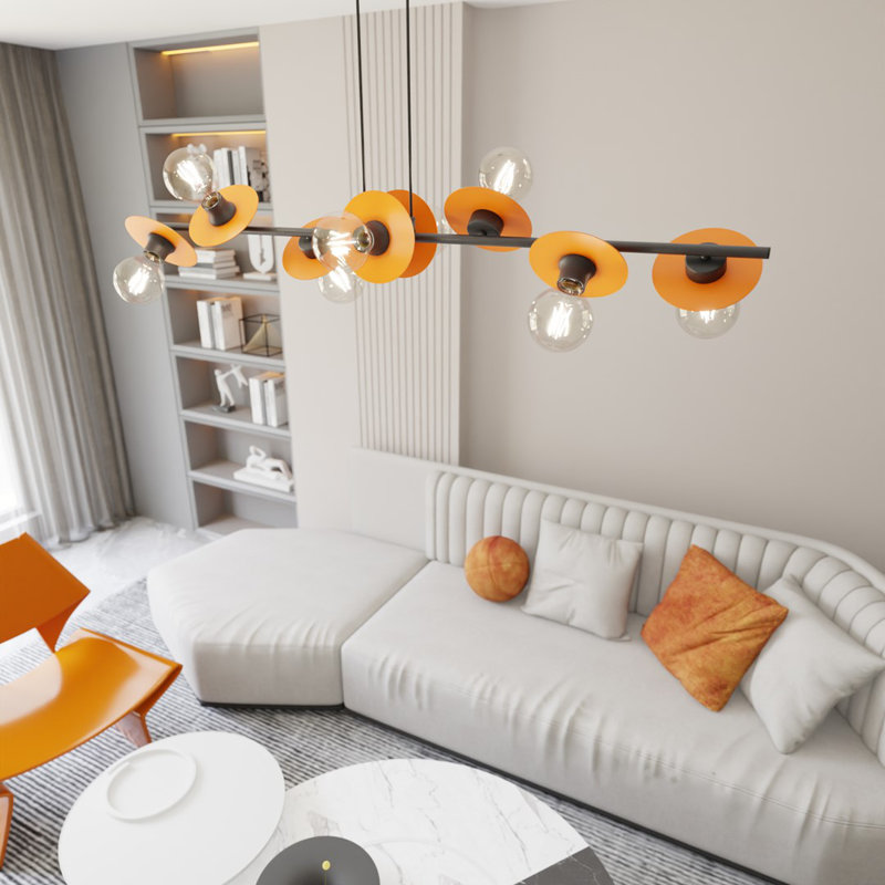 Parkview 8 - Light Matte Black Pendant, Matte Black/Orange