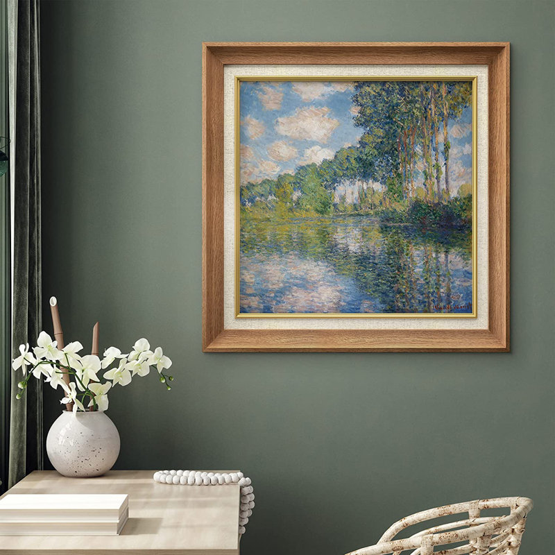 «Watercolor Forest Lake» par Claude Monet - peinture sur toile encadrée, Noir