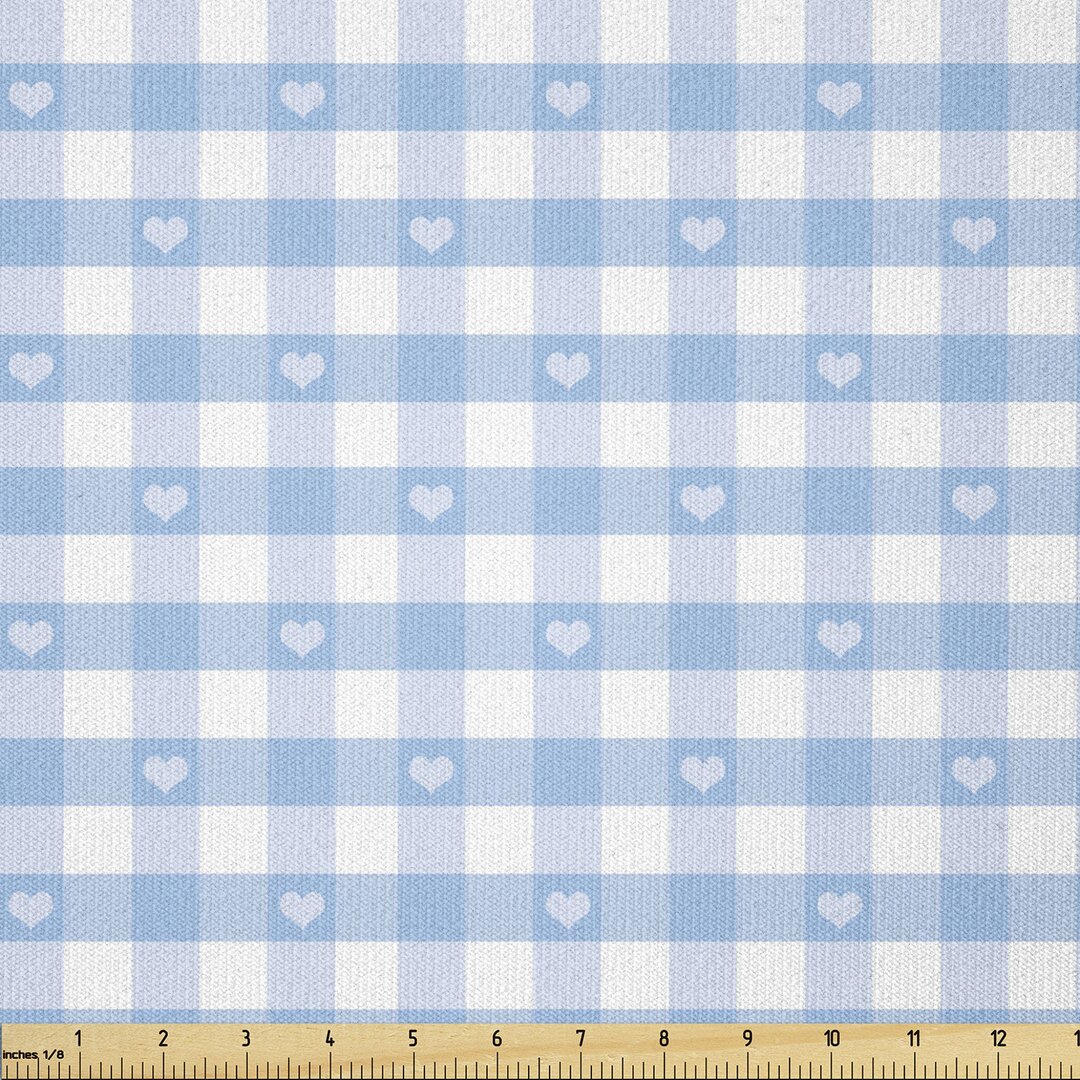 Stoff als Meterware, Gingham mit Herzen, Kariert, Blassblau Weiß