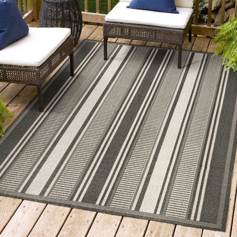 Tapis intérieur / extérieur noir / crème Lauchlyn, Rectangle 4pi x 6 pi