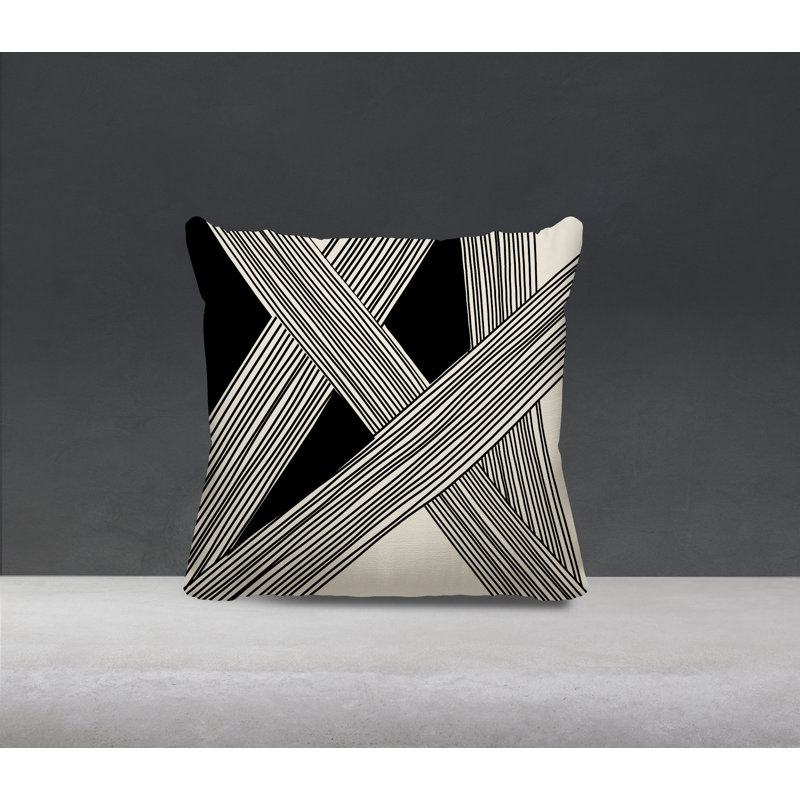 Cassie Abstract Outdoor Reversible Throw Pillow, 15"H x 15"W, Black/Cream/Black