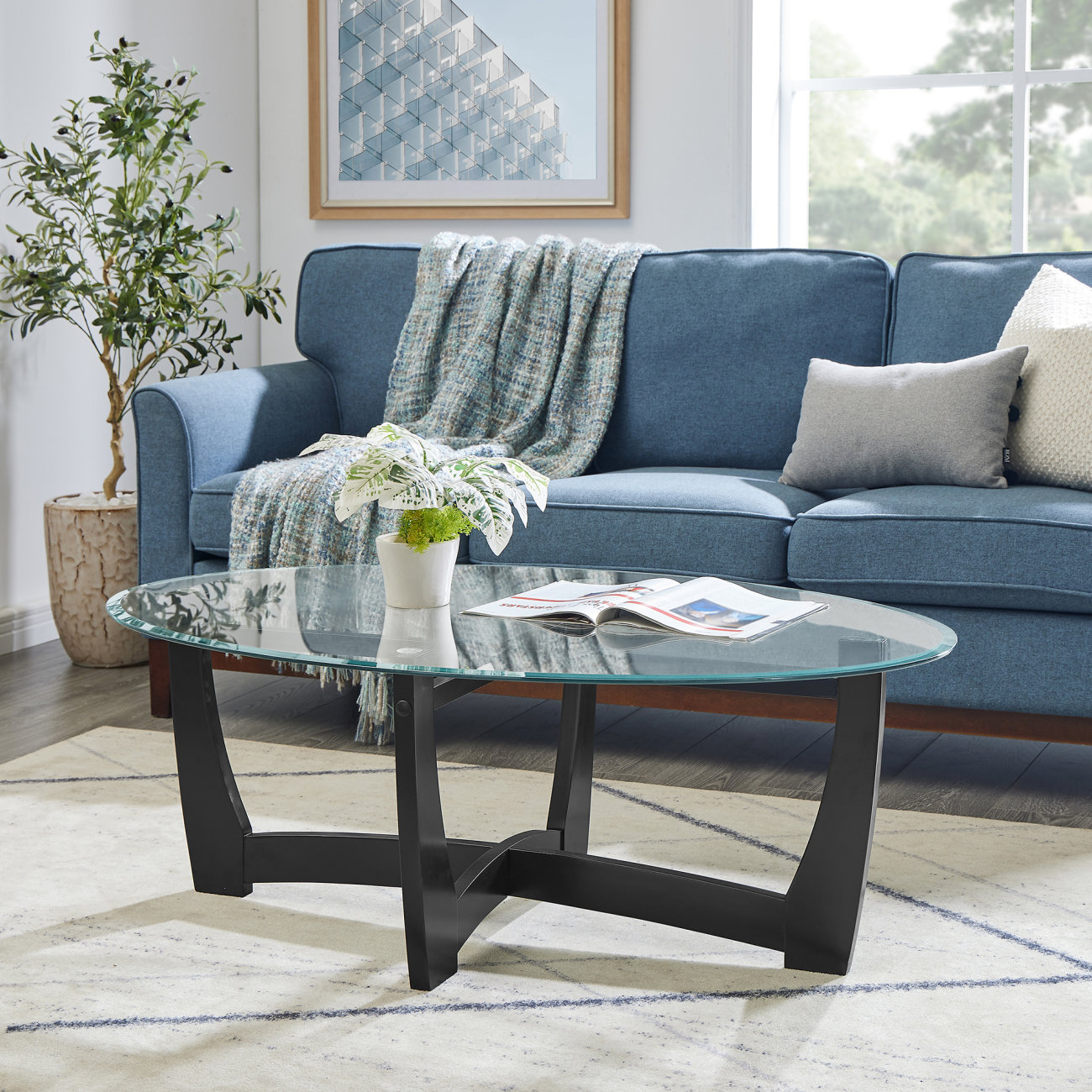 Latitude Run® 48 Inch Oval Glass Coffee Table Round Coffee Table Centre ...