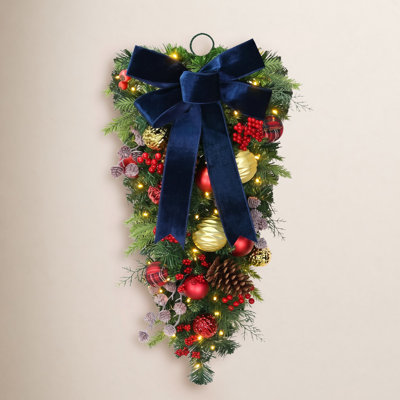 28" Battery-Operated Pre-Lit Artificial Adorned Teardrop Swag