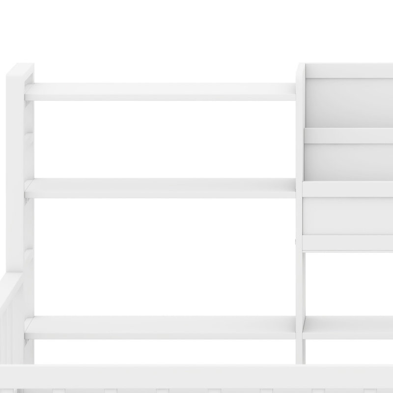 Base de lit pour enfants, tablettes de rangement intégrées, Twin, White