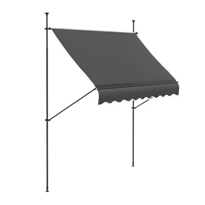Retractable Stand-Up Deck Awning, Adjustable Height Patio Sun Shade, Dark Gray Aluminum and Polyester Canopy (Approx. 8.2 ft Width)
