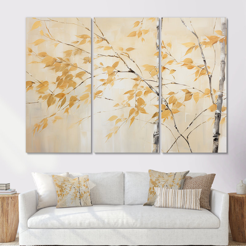 Golden Minimalisme Bamboo Moment - Ensemble de décorations murales en bambou, H 28 po x l 36 po x P 1 po, Toile tendue
