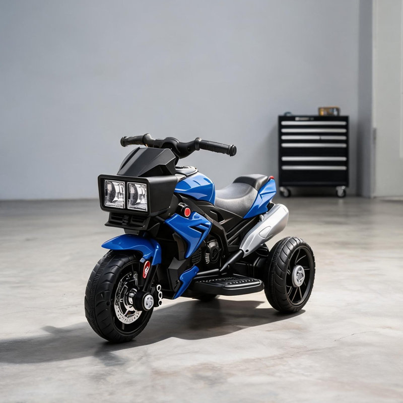 Moto électrique noire matte pour enfants, cadre en acier de 33,75 pouces, alimenté par piles avec musique et phares