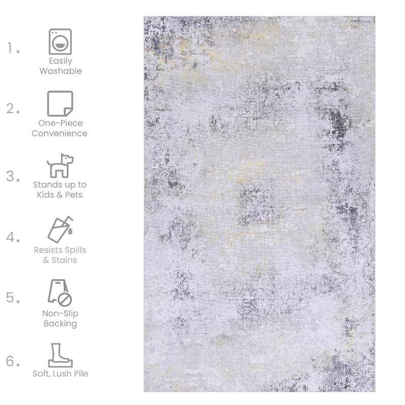 Gray Washable Area Rug, Rectangle 2' x 3'