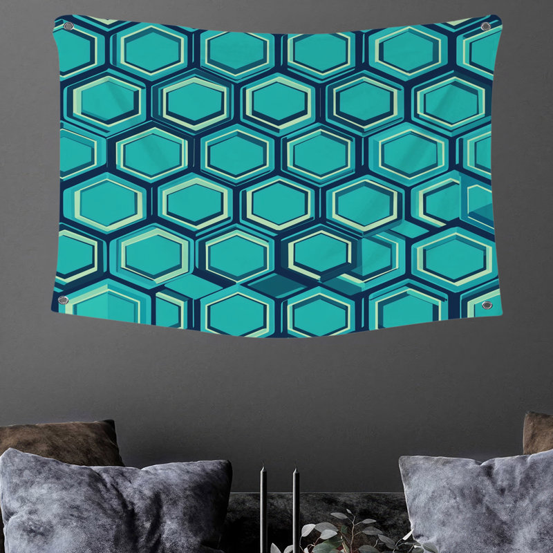 Tapisserie murale à motif hexagonal - Décoration murale abstraite, H 68 po x l 80 po
