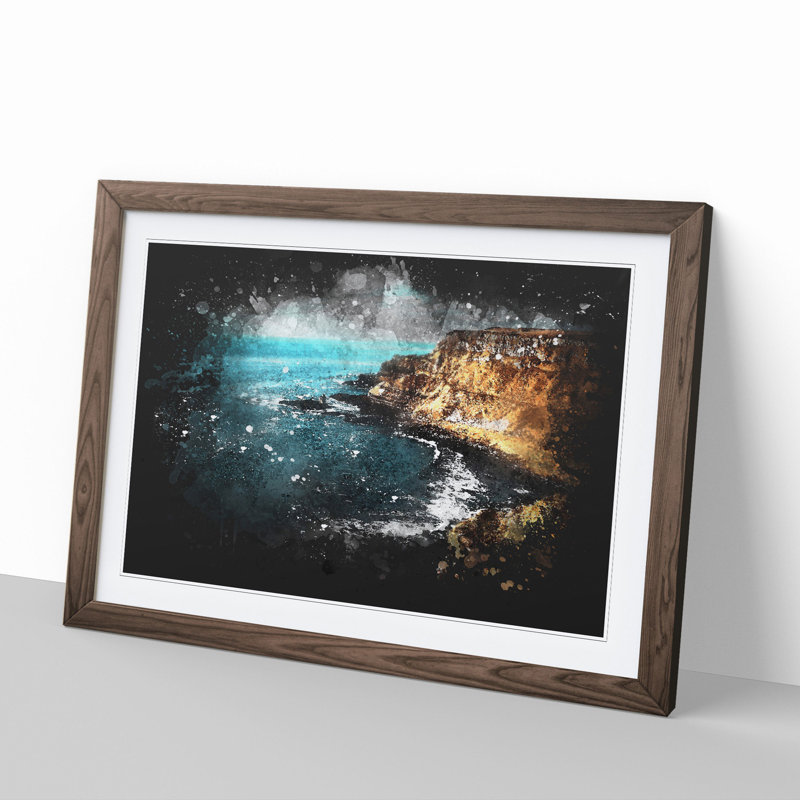 Giant's Causeway Northern Ireland - Picture Frame Graphic Art, 27cm H x 36cm W x 2cm D, Walnut