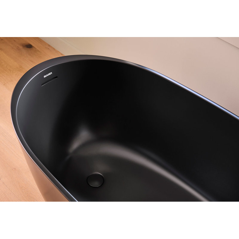 59" x 28" Freestanding Soaking Solid Surface Bathtub, Matte Black