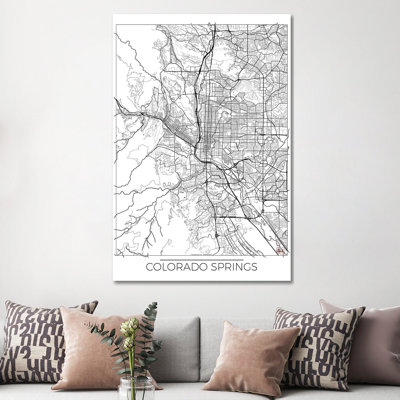 Colorado Springs Minimal Urban Blueprint Map by Hubert Roguski - Wrapped Canvas Print