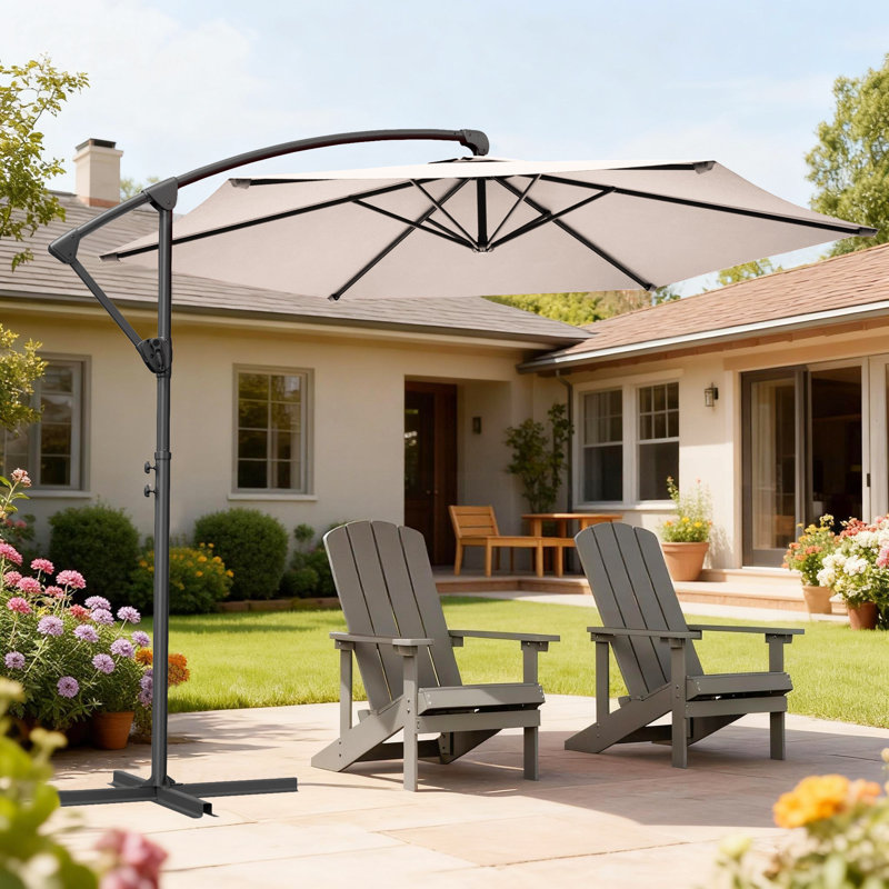 Parasol de patio 10 ', extérieur décalé avec poignée pliable , Beige