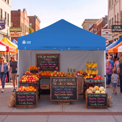 CROWN SHADES Commercial 10' x 10' One Push Centre Lock Instant Pop-Up Canopy Tent with 4 Sidewalls, Blue