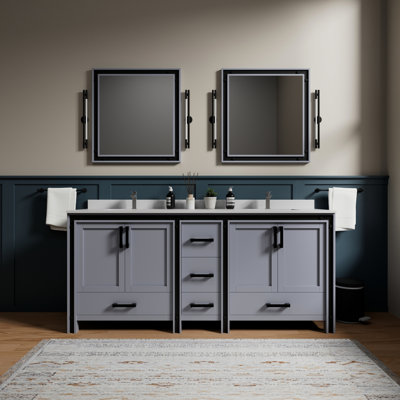 80 In. W X 22 D Dark Grey Bathroom Vanity, Featuring White Quartz Top And Faucet - Ample Drawers, Soft Close 80" 22" Double Bath Vanity With Surface Close, Scratch- Countertop