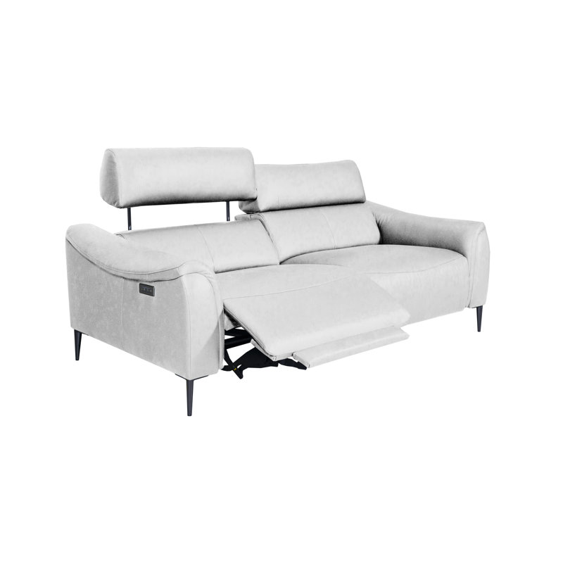 Koolanooka 204 cm Genuine Leather Pillow Top Arm Reclining Sofa, Cream