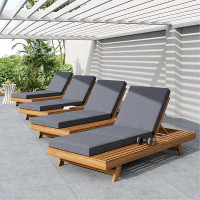 Lounge Chaise Set, Space Available On One Side,Acacia Solid Wood With Lounge Cushion (Dark Grey & Triple Fold) - Matching Version Available
