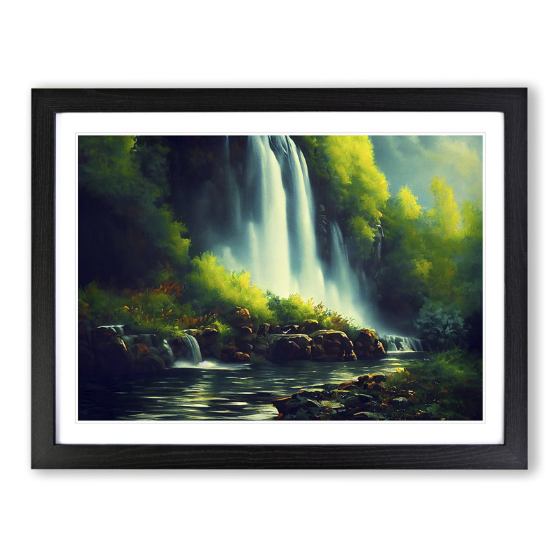Eye Catching Waterfall - Single Picture Frame Painting, Black, 25cm H x 34cm W x 2cm D
