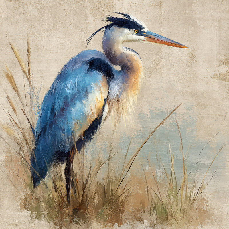 Toile tendue Heron par les roseaux, H 40 po x l 40 po