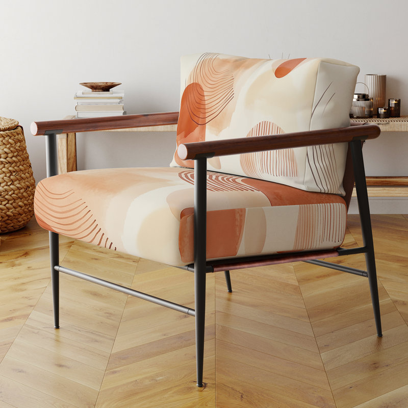 Fauteuil décoratif abstrait - Fauteuil Boho Terracotta Pulse II, Brown Round Arms