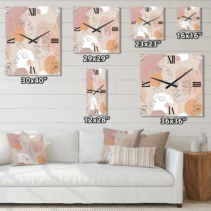 Abstrait une ligne, Portraits de femmes - Horloge murale moderne, Moyen