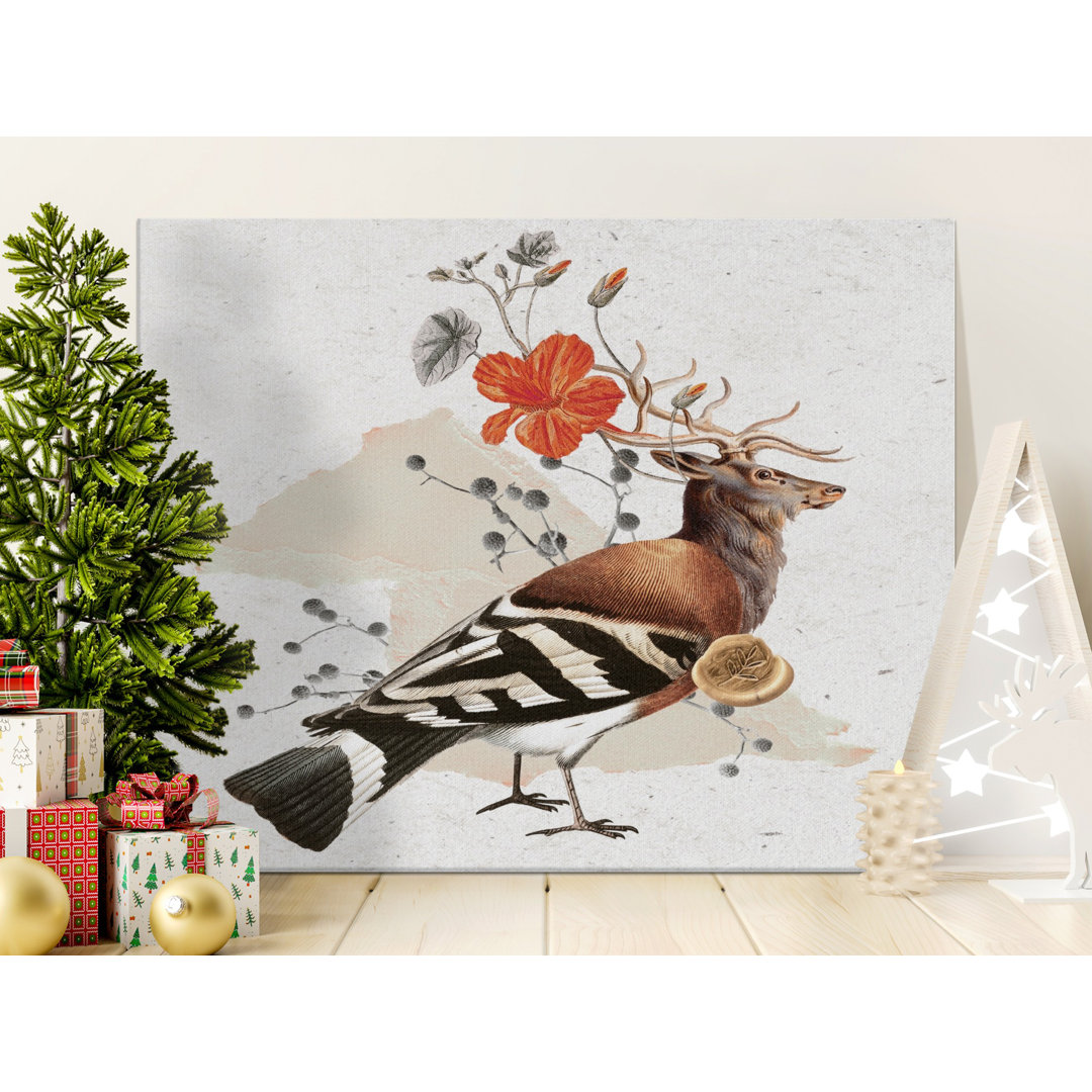 Hoopoe Bird Canvas Wall Art, Antler Crown, Floral Accent, Gallery Wrapped Canvas Print, Ready to Hang, Modern decor, Archival Quality