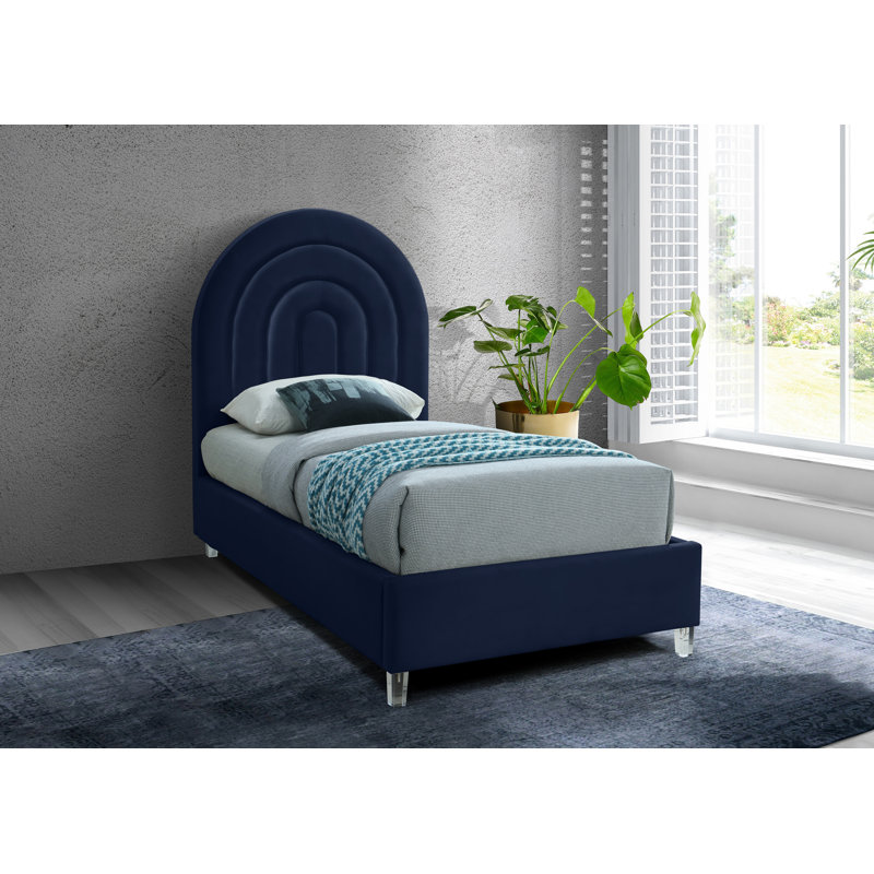 Barthel Upholstered Platform Bed, Navy Velvet, Twin
