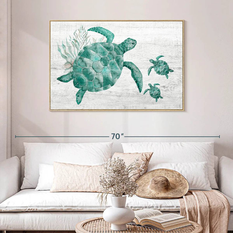 Famille de tortues en bois, Cadre flottant en bois naturel, 46 po x 31 po