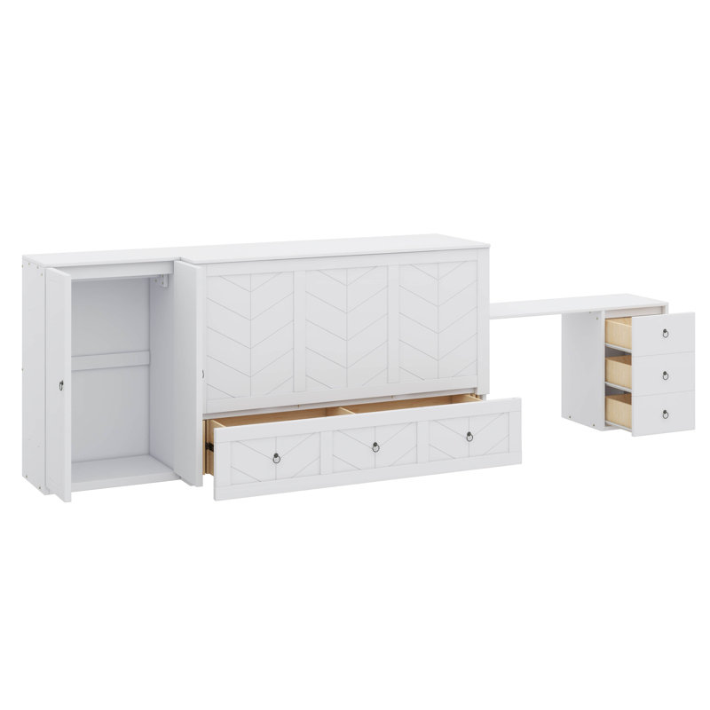 Très grand lit escamotable pratique avec port USB intégré et grand espace de tiroir, Blanc