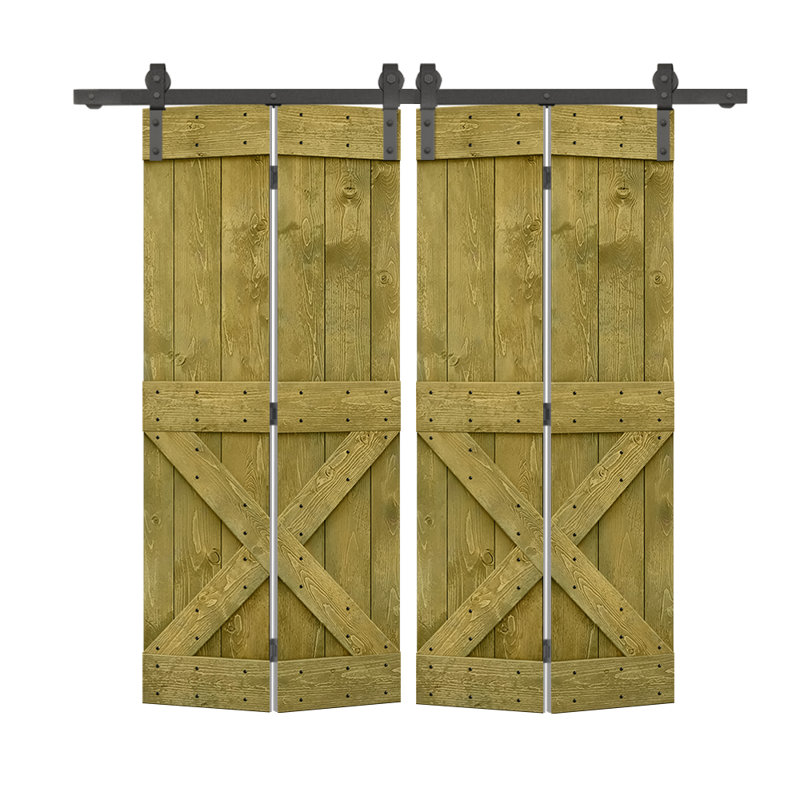 Porte de grange en bois 84 pliable avec trousse de quincaillerie d'installation, 68 po x 84 po, Vert jungle