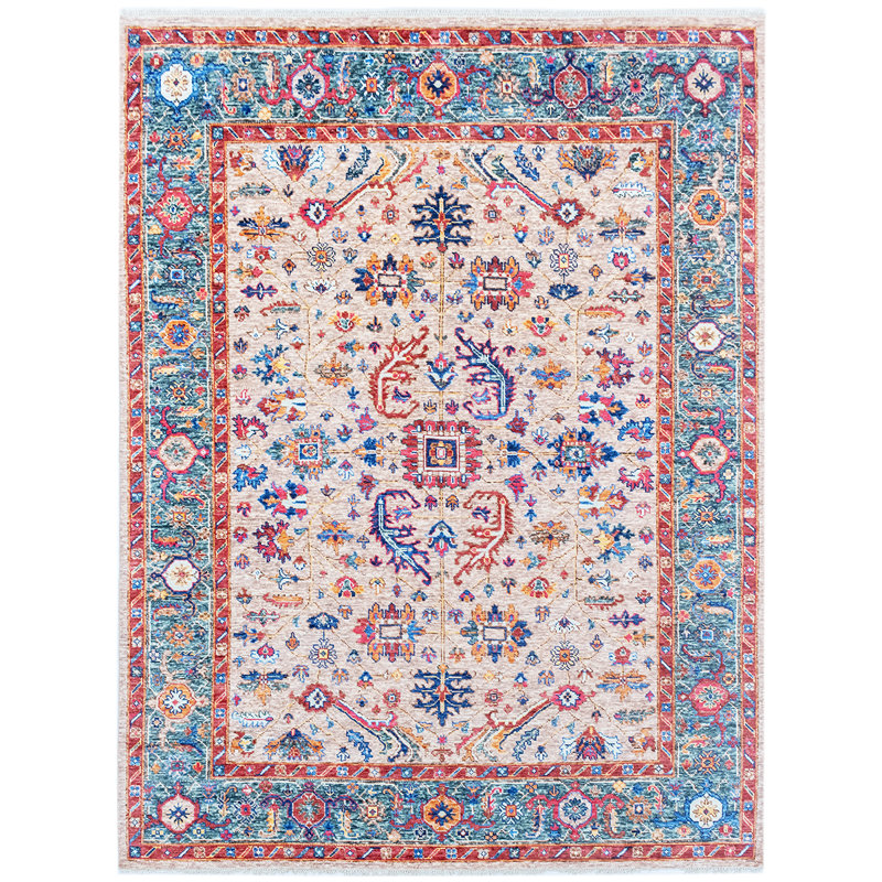 Wool Oriental Area Rug in Blue/Pink, Rectangle 8' x 10'